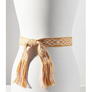 Anthropologie Woven Fringed Sash Belt - Yellow (Orange) / White